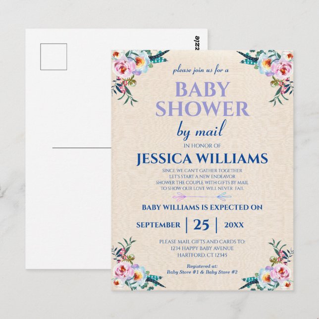 Carte Postale Joli Pastel Boho Baby shower Floral Par Mail (Devant / Derrière)