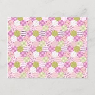 Carte Postale Joli Pastel Rose Vert Patchwork Design Quilt