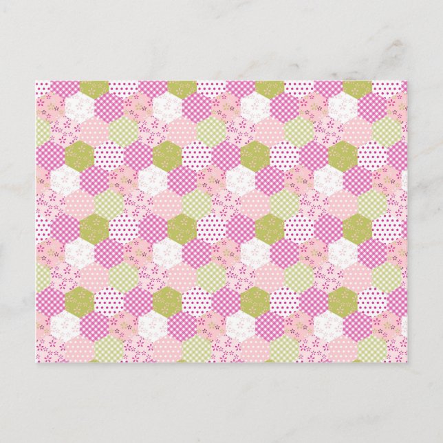 Carte Postale Joli Pastel Rose Vert Patchwork Design Quilt (Devant)