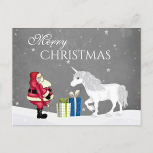 Carte Postale Joli Père Noël et Unicorn Joyeux Noël