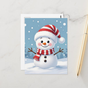 Carte Postale Joli petit bonhomme de neige avec écharpe et chape