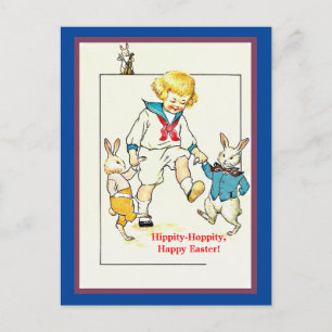Carte Postale Joli petit garçon Vintage et lapin de Pâques copie