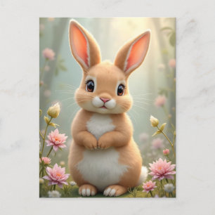 Carte Postale Joli petit lapin entouré de fleurs, coutume