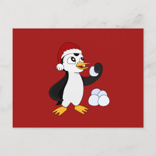 Carte Postale Joli petit manchot de Noël avec boule de neige Pos