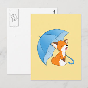 Carte Postale Joli Petit Renard dormant sous parapluie