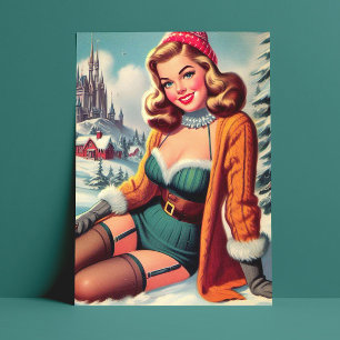 Carte Postale Joli Pin-up Rétro d'Hiver