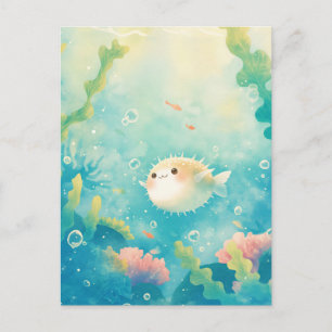 Carte Postale Joli poisson-globe dans un ensoleillé récif corall