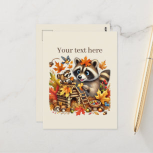 Carte Postale Joli raton laveur saisonnier d'automne 