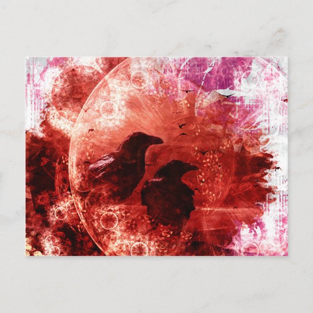 Carte Postale Joli Red Grunge Raven Design Imaginaire (Devant)