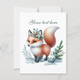 Carte Postale Joli Renard d'hiver saisonnier ajouter le nom