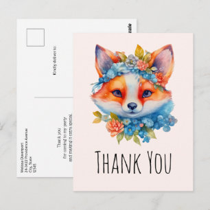 Carte Postale Joli renard orange avec couronne florale Merci