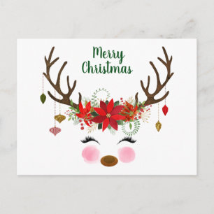 Carte Postale Joli renne de Noël et Poinsettia