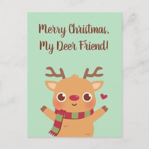 Carte Postale Joli Renne, Joyeux Noël Mon Ami Cerf