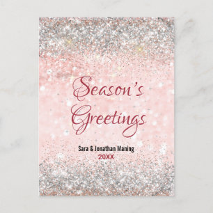 Carte Postale Joli rose rose argent parties scintillant Noël nou