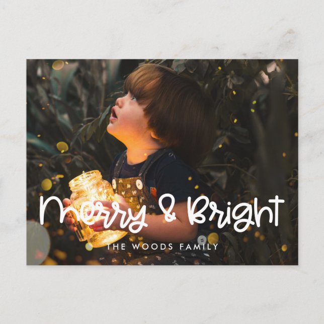 Carte Postale Joli script Merry et Bright Holiday photo (Devant)