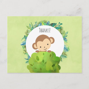 Carte Postale Joli singe derrière une fête de buisson Merci