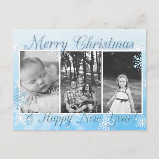 Carte Postale Joli Snowflakes Bleu Joyeux Noël Nouvel An (Devant)
