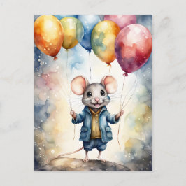 Carte Postale Joli souris avec des ballons colorés, personnalisé
