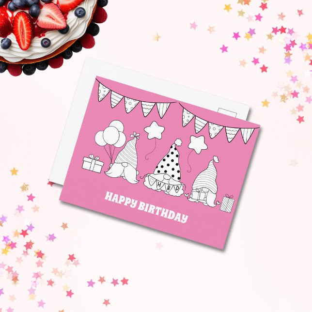 Carte Postale Joli tampon d'anniversaire de gnome (Cute Happy Birthday Gnome Stamp Postcard)