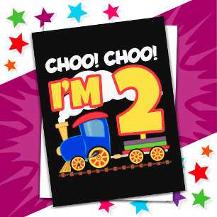 Carte Postale Joli train coloré 2ème anniversaire Choo Choo j'ai