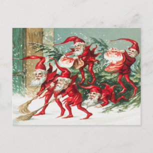 Carte Postale Joli Vintage amusant Père Noël Elfes de Noël