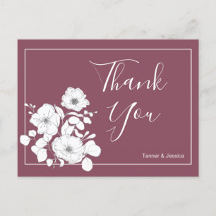 Carte Postale Joli violet et blanc Mariage Floral Merci