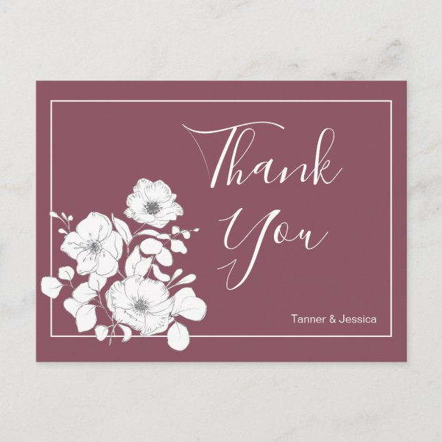 Carte Postale Joli violet et blanc Mariage Floral Merci (Devant)