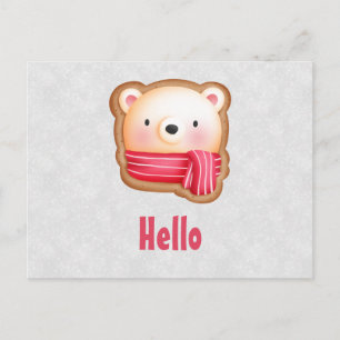 Carte Postale Joli visage d'ours avec écharpe rouge et joues ros