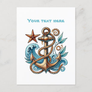 Carte Postale Jolie ancre de bateau personnalisable de plage