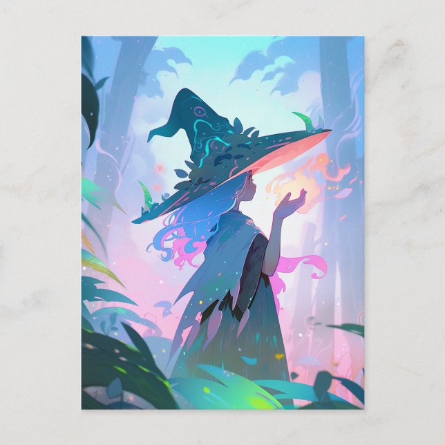 Carte Postale Jolie Anime sorcière fille Imaginaire Art (Devant)