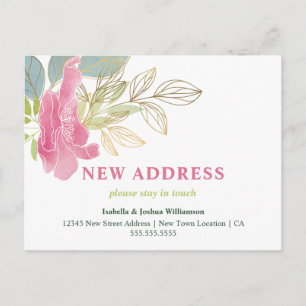 Carte Postale Jolie aquarelle florale   Annonce de déménagement