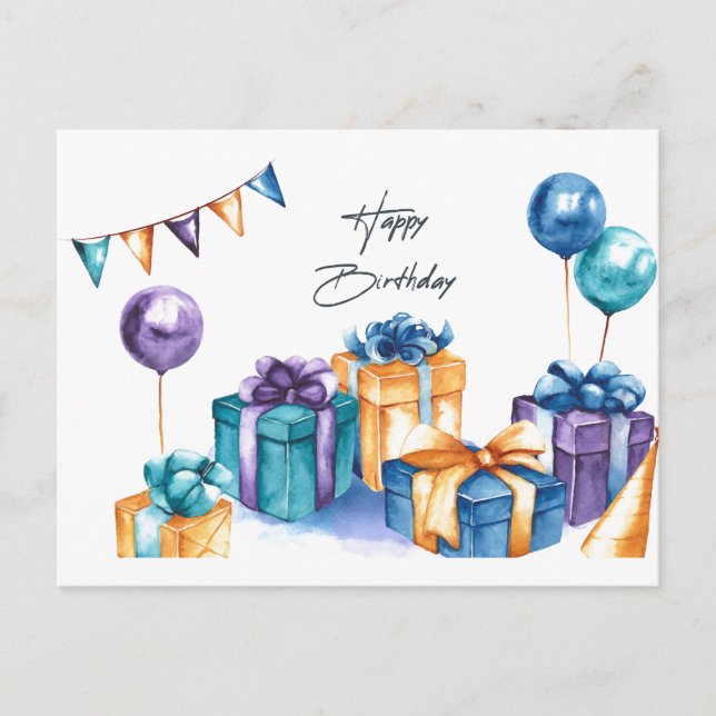 Carte Postale Jolie aquarelle Joyeux anniversaire (Devant)
