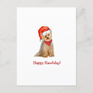 Carte Postale Jolie aquarelle Yorkie à Santa hat