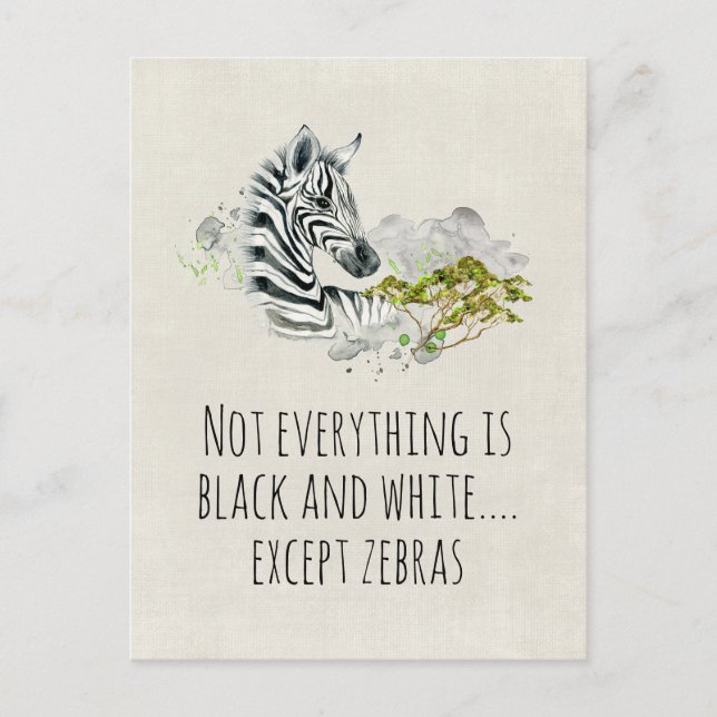 Carte Postale Jolie Aquarelle Zebra Avec Dit Drôle (Devant)