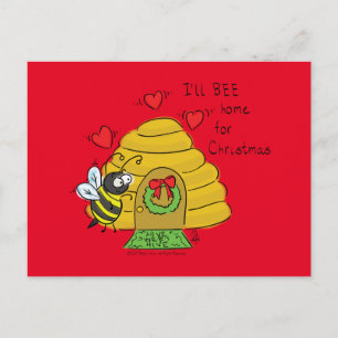 Carte Postale Jolie Bee Christmas Drôle Cartoon de vacances