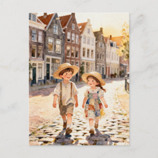 Carte Postale Jolie broderie vintage pour enfants Art populaire 