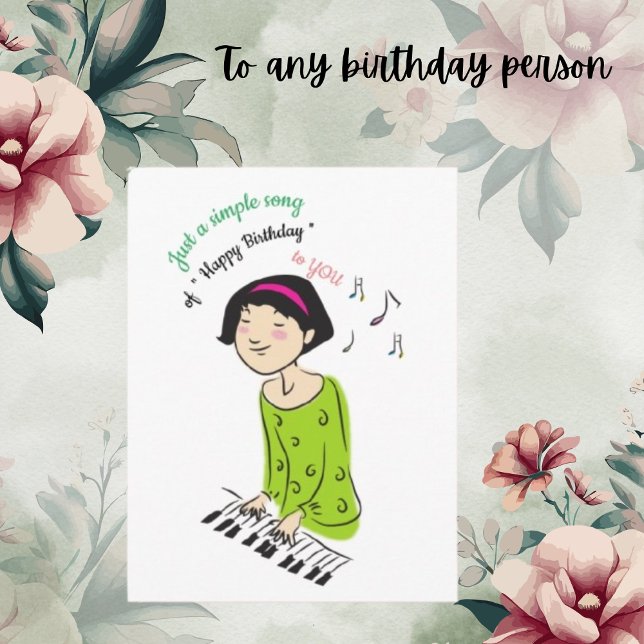 Carte Postale Jolie Cartoon Photo Girl Chanter Anniversaire Chan (Créateur téléchargé)