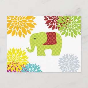 Carte Postale Jolie couleur Hippie Elephant puissance de fleur