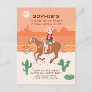 Carte Postale Jolie Cowgirl et cheval fête d'anniversaire