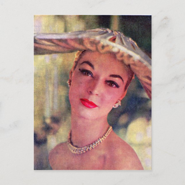 Carte Postale jolie dame, grand chapeau (Devant)