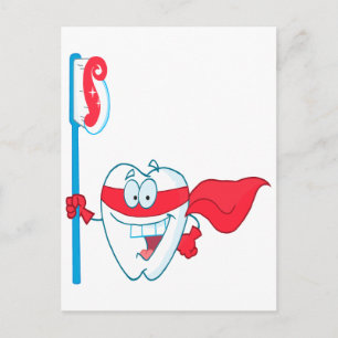 Carte Postale Jolie dent Souriante Superhero dent avec brosse à 