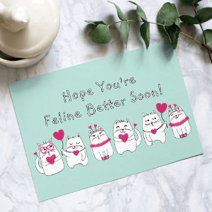 Carte Postale Jolie Drôle Cartoon Chat Feline Mieux Se Bien Bien