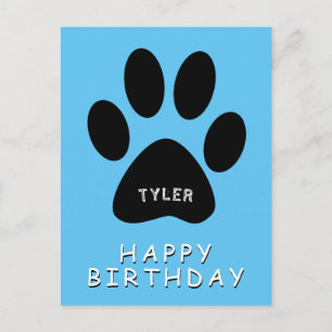Carte Postale Jolie empreinte de patte bleue Joyeux anniversaire