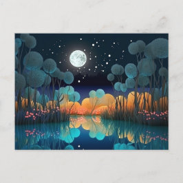 Carte Postale Jolie étoile Sky Pleine lune Lake Scène