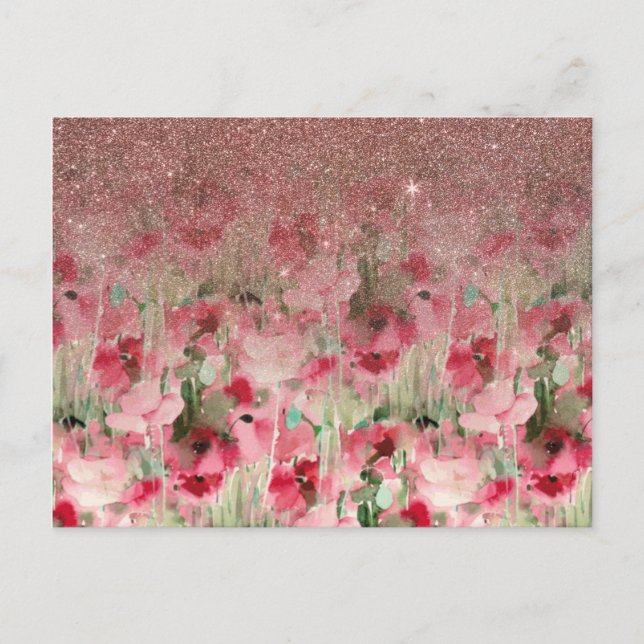 Carte Postale Jolie Faux Rose Parties scintillant or sur aquarel (Devant)