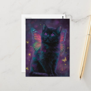 Carte Postale Jolie Fée Chat Noir et Violet
