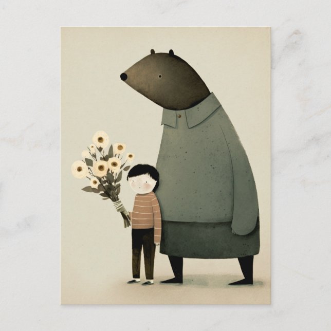 Carte Postale Jolie fée de dessin animé ours et garçon. Annivers (Devant)