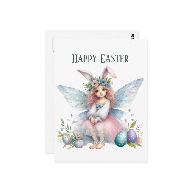 Carte Postale Jolie fée de Pâques ajouter du texte (Devant/Arrière en situation)