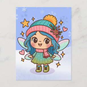 Carte Postale Jolie fée d'hiver Art de fantaisie pastel Kawaii