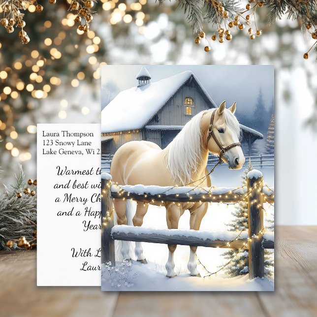 Carte Postale Jolie ferme de chevaux blancs Noël personnalisé (Créateur téléchargé)